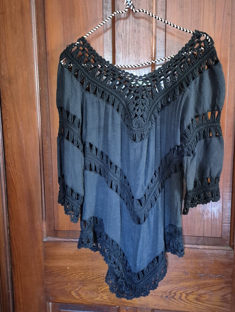 Vintage Vivid Importers Ny Black Crochet Tunic Top Medium